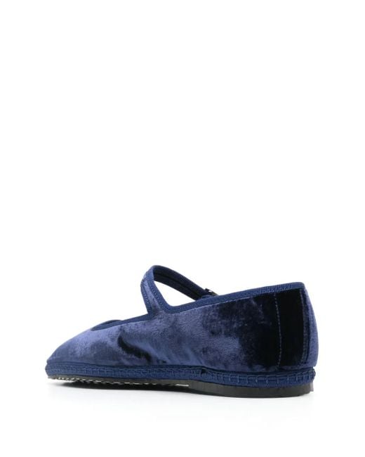 Scarosso Blue Petra Velvet Ballerina Shoes