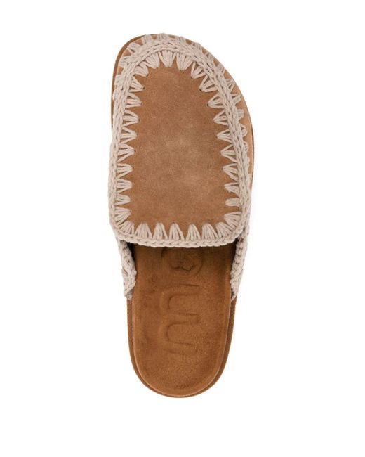 Mou Brown Whipstitch-trim Suede Mules