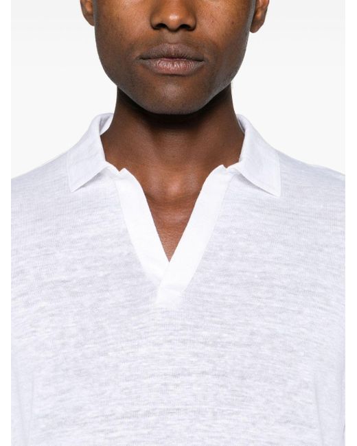 Barba Napoli White Long-sleeve Linen Polo Shirt for men
