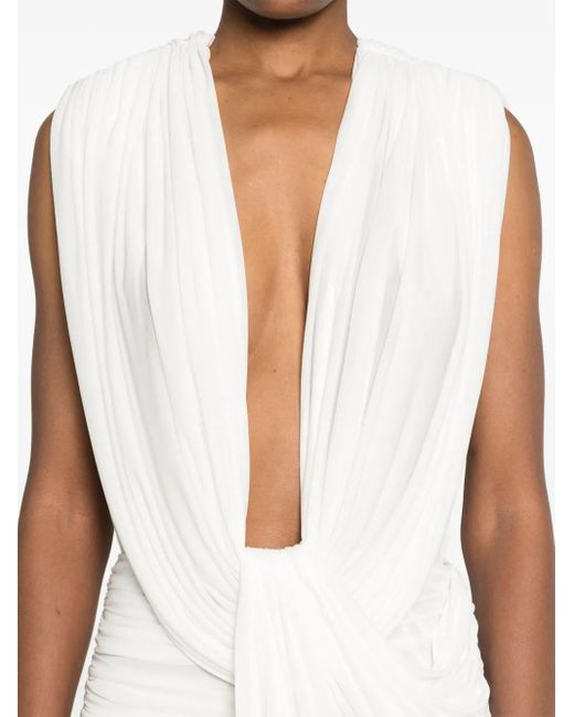 Christopher Esber White Ripple Draped Maxi Dress