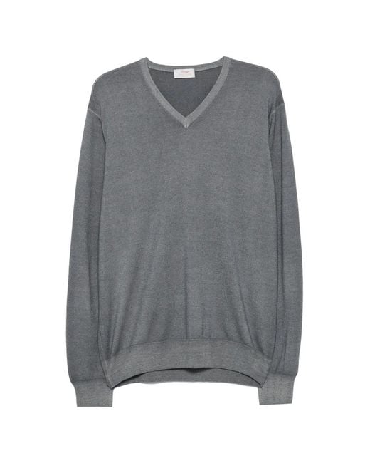 Gran Sasso Gray Elbow-Patch V-Neck Wool Sweater for men