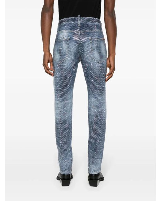 DSquared² Blue Cool Guy Studded Mid-Rise Slim Jeans for men
