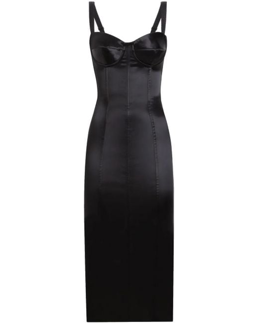 Dolce & Gabbana Black Satin-Midikleid Mit Korsettdetail Und Bh