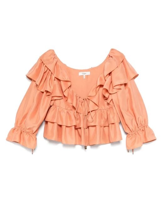 Chloé Pink Silk Ruffle Top