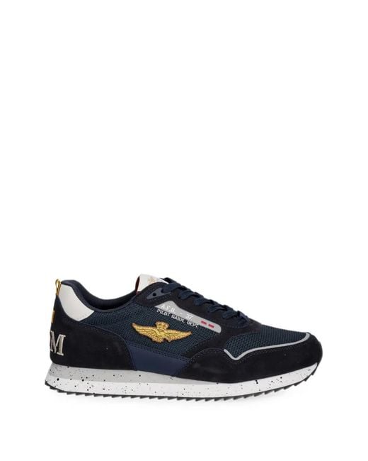 Aeronautica Militare Blue Logo-Embroidered Sneakers for men