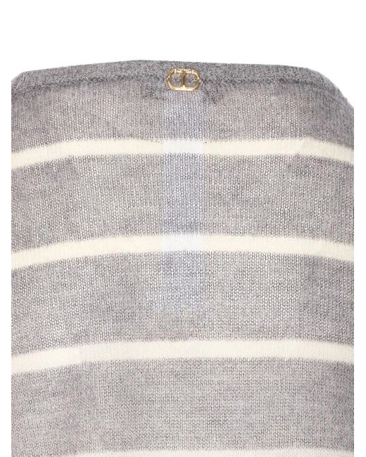 Twinset Gray Striped-Pattern Lace-Embellished Sweater