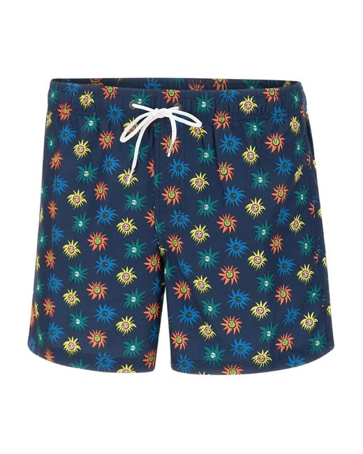 Sundek Blue Lion-Print Swim Shorts for men