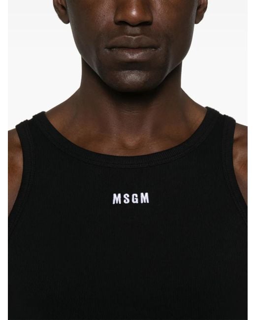 MSGM Black Logo-Embroidered Tank Top for men