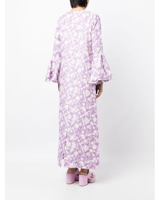 Bambah Purple Floral-print Ruffled Kaftan Dress