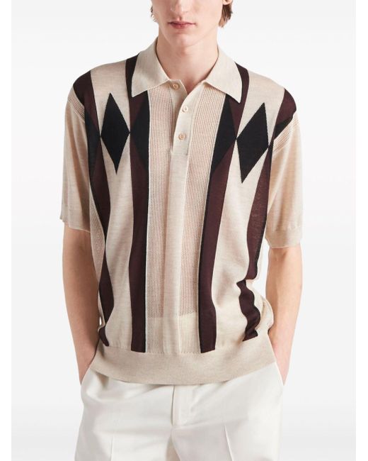 Prada Natural Argyle Knit Cashmere Polo Shirt for men