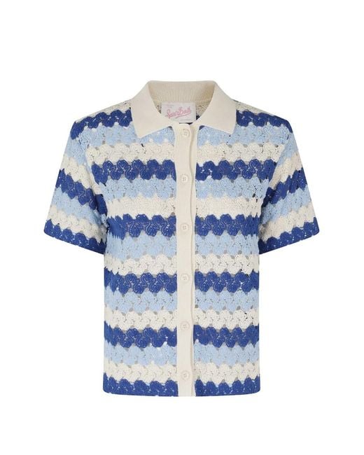 Mc2 Saint Barth Blue Monet Crochet-Knit Shirt