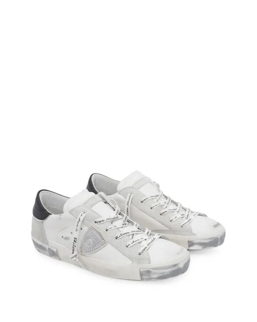 Philippe Model White Prsx Logo-Patch Leather Sneakers