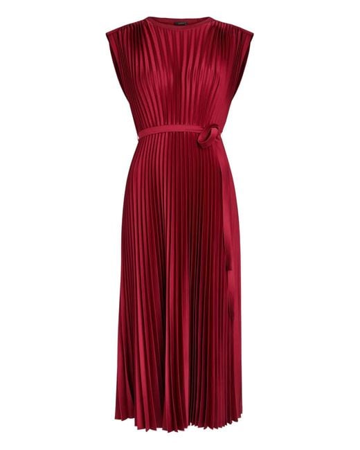 Joseph Red Volta Plissé Satin Midi Dress