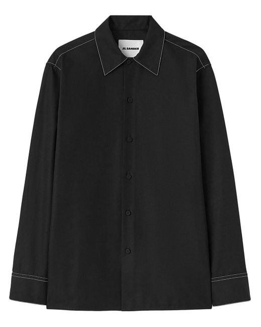 Jil Sander Black Long-sleeve Contrast-stitching Shirt for men