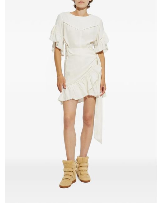 Isabel Marant White Melicia Ruffled Wrap-Style Mini Dress