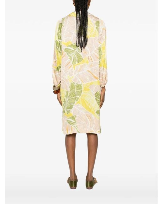 Deha Yellow V-Neck Leaf-Print Dress