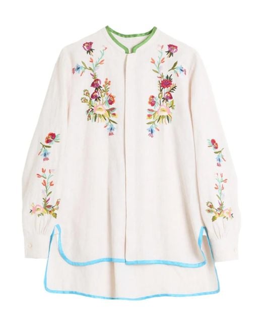 Valentino Garavani White Floral-Embroidered Linen Shirt for men