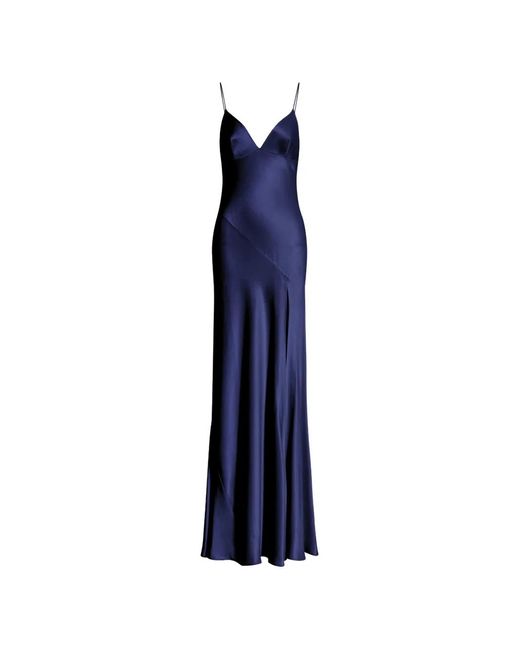 Alberta Ferretti Blue Satin-Finish Slit-Detail Gown