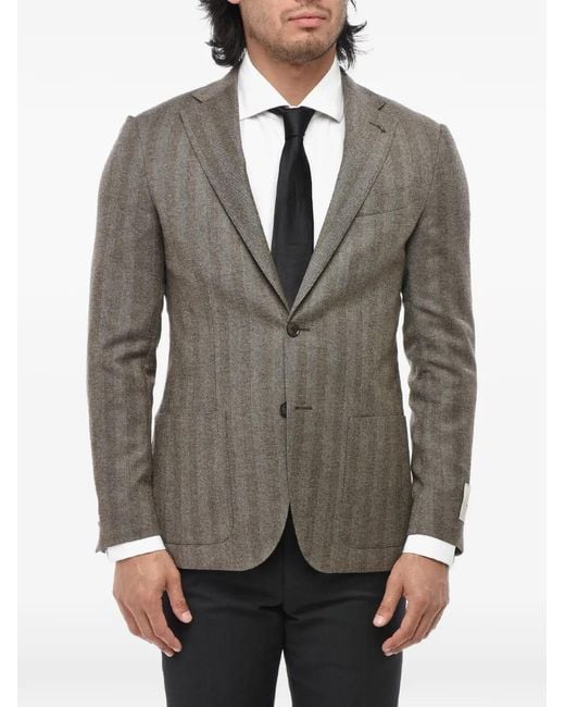 Corneliani Gray Herringbone Single-Breasted Blazer for men