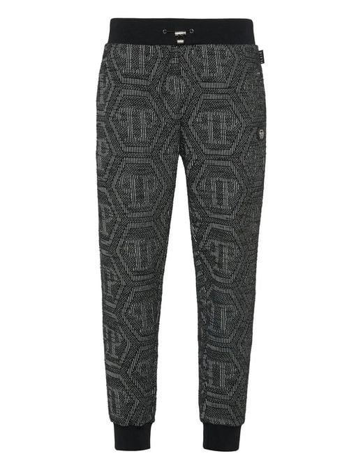 Philipp Plein Gray Monogram-Jacquard Track Pants for men
