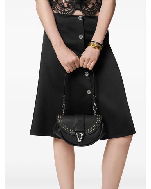 Versace Black Virtus Embellished Small Shoulder Bag