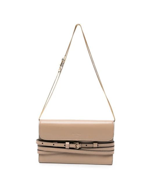 Moschino White Buckled-Strap Chain-Link Wallet
