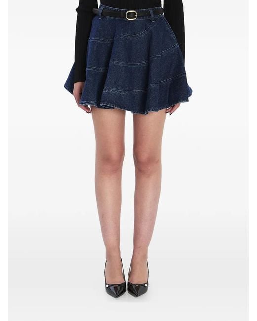Self-Portrait Blue Flared Denim Mini Skirt