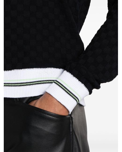 Versace Black Contrasto Checkerboard-knit Jumper for men