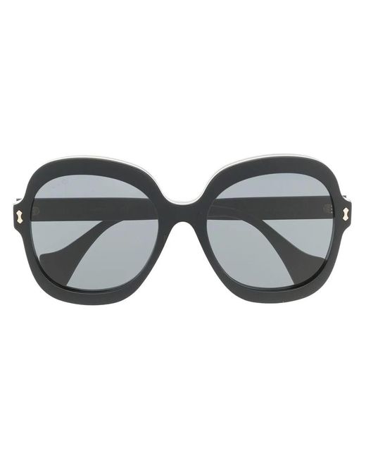 Gucci Gray Logo-Plaque Square-Frame Sunglasses
