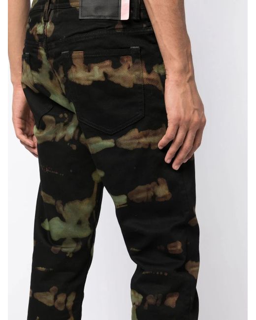 Stain Shade Black Abstract-Print Straight-Leg Jeans for men