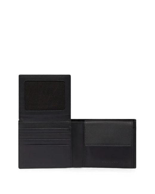Piquadro Black Logo-Plaque Bi-Fold Wallet for men