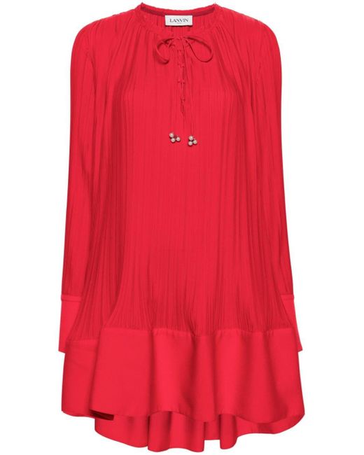 Lanvin Red Pleated Mini Dress
