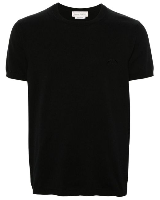Alexander McQueen Black Logo-embroidered Knitted T-shirt for men