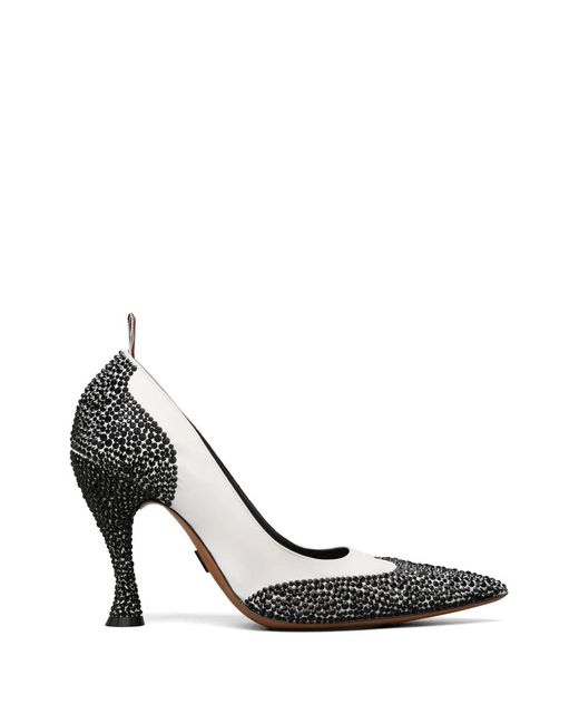 Thom Browne White Crystal-Embellished Wingtip Pumps