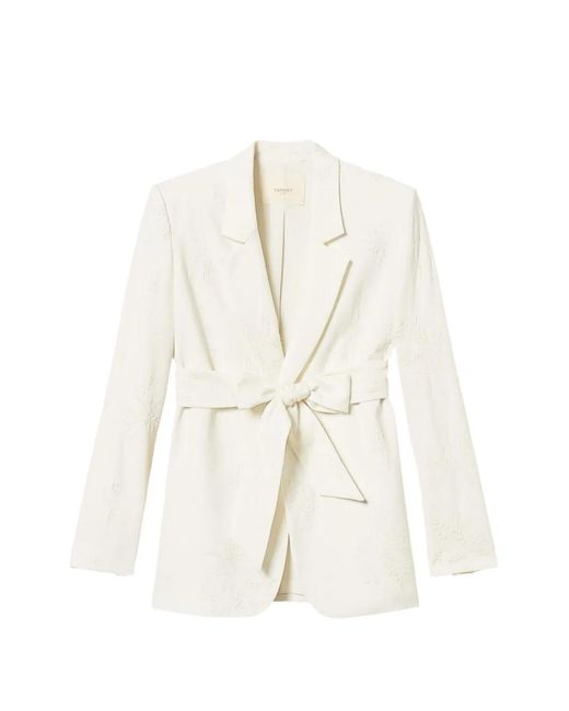 Twinset White Embroidered Belted Blazer