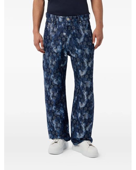 Philipp Plein Blue Jean À Motif Monogrammé for men