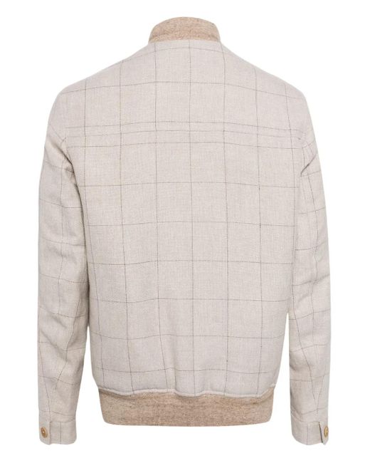Luciano Barbera White Check-Pattern Bomber Jacket for men