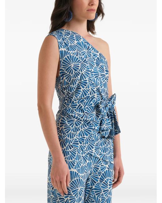 Maliparmi Blue Shell-Print Draped Top
