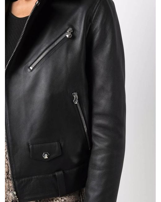 Philipp Plein Black Leather Biker Jacket