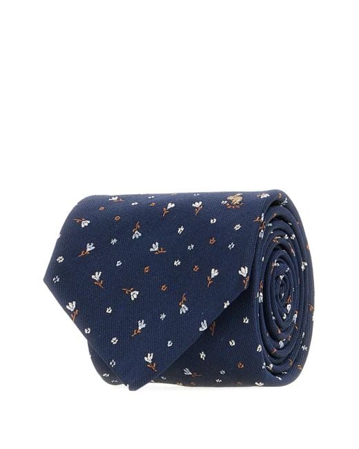 Paul Smith Blue Floral-Embroidered Silk Tie for men