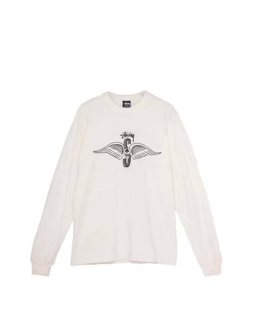 Stussy White Skull Wings Pigment-Dyed T-Shirt for men