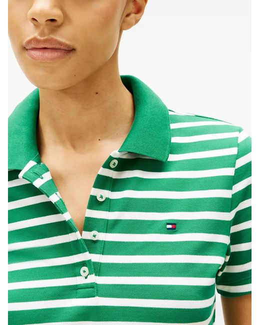 Tommy Hilfiger Green Striped-Pattern Polo Top