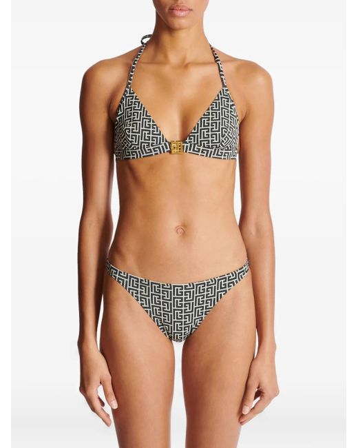 Balmain Gray Jacquard-Pattern Bikini