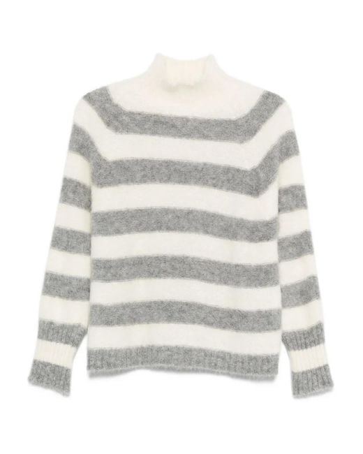 Antonelli White High-Neck Striped Sweater