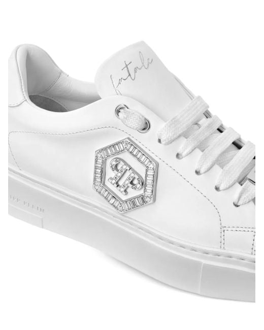 Philipp Plein White Crystal-Embellished Low-Top Sneakers