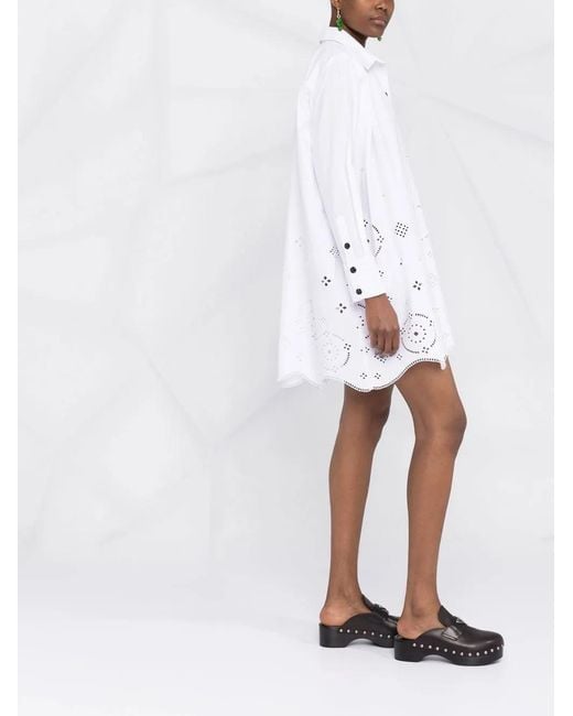Ganni White Long-Sleeve Shirt Dress