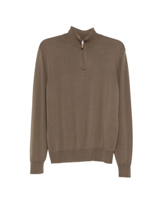 Canali Brown Stand-Collar Zip-Up Sweater for men