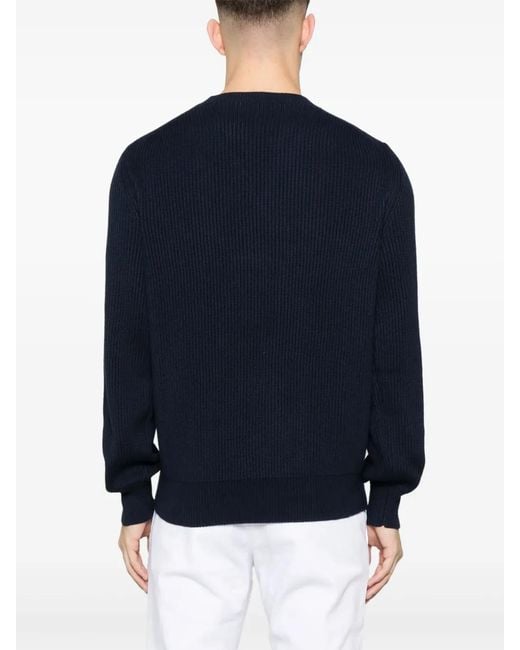 Canali Gerippter Strickpullover in Blue für Herren