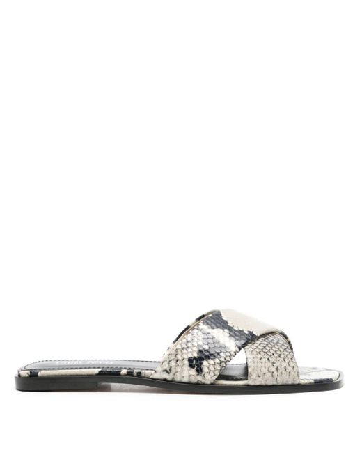 Paris Texas White Snakeskin-Print Leatther Sandals