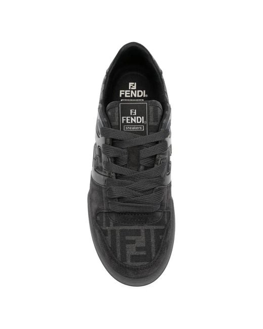 Fendi Black Match Patterned Logo-Print Sneakers for men